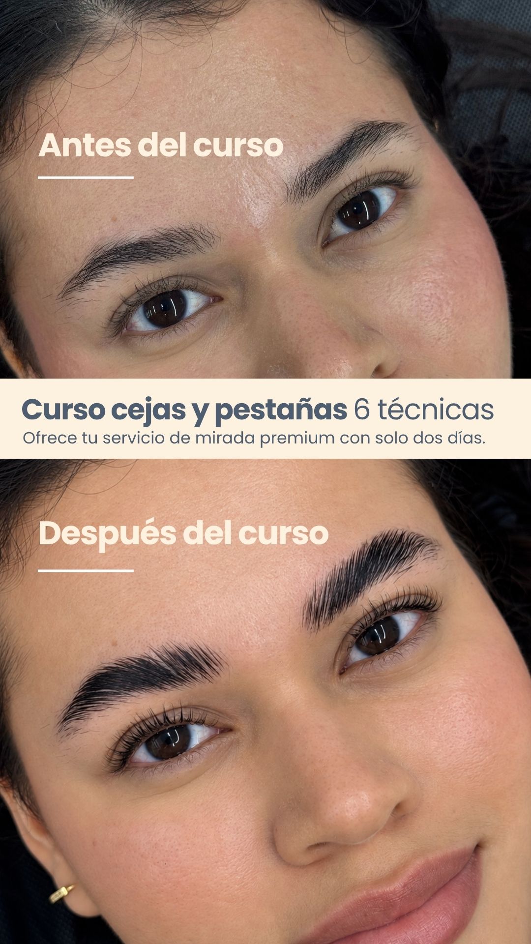 Antes y después de lifting de pestañas y laminado de cejas